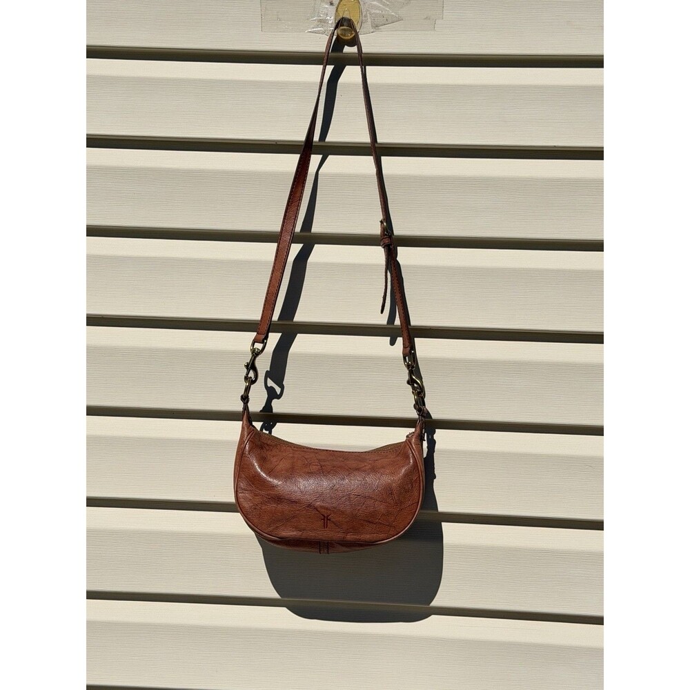 Frye Women’s Brown Leather Small Crescent Crossbody Shoulder Bag Zip Top